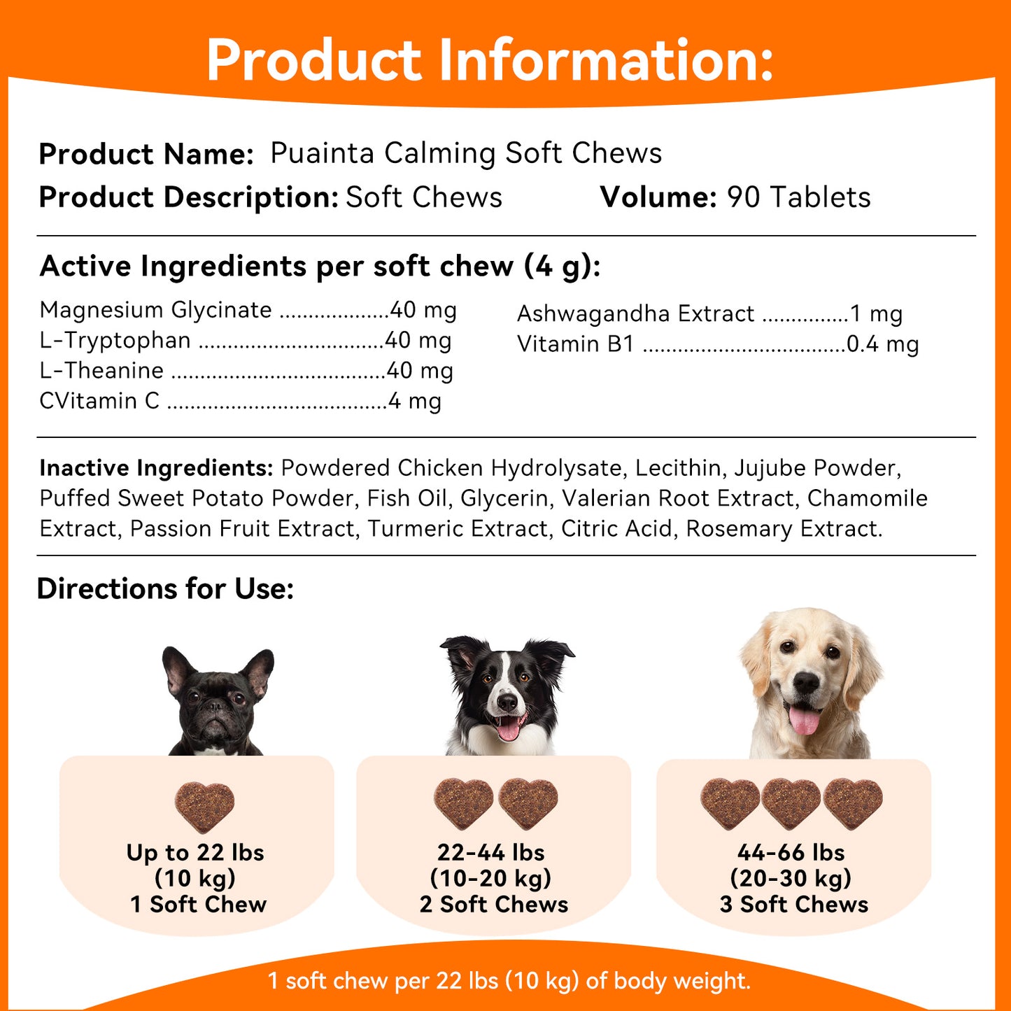 Puainta Calming Chews for Dogs – Magnesium Glycinate, Ashwagandha and L-Theanine