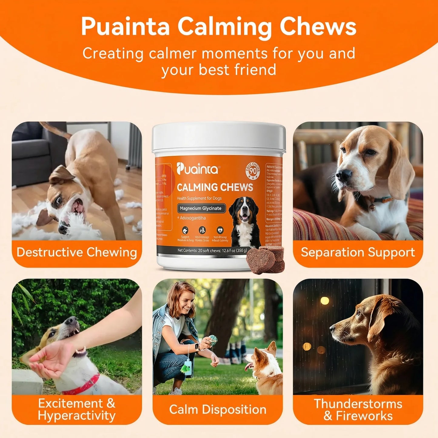 Puainta Calming Chews for Dogs – Natural Relaxation & Calmness Support