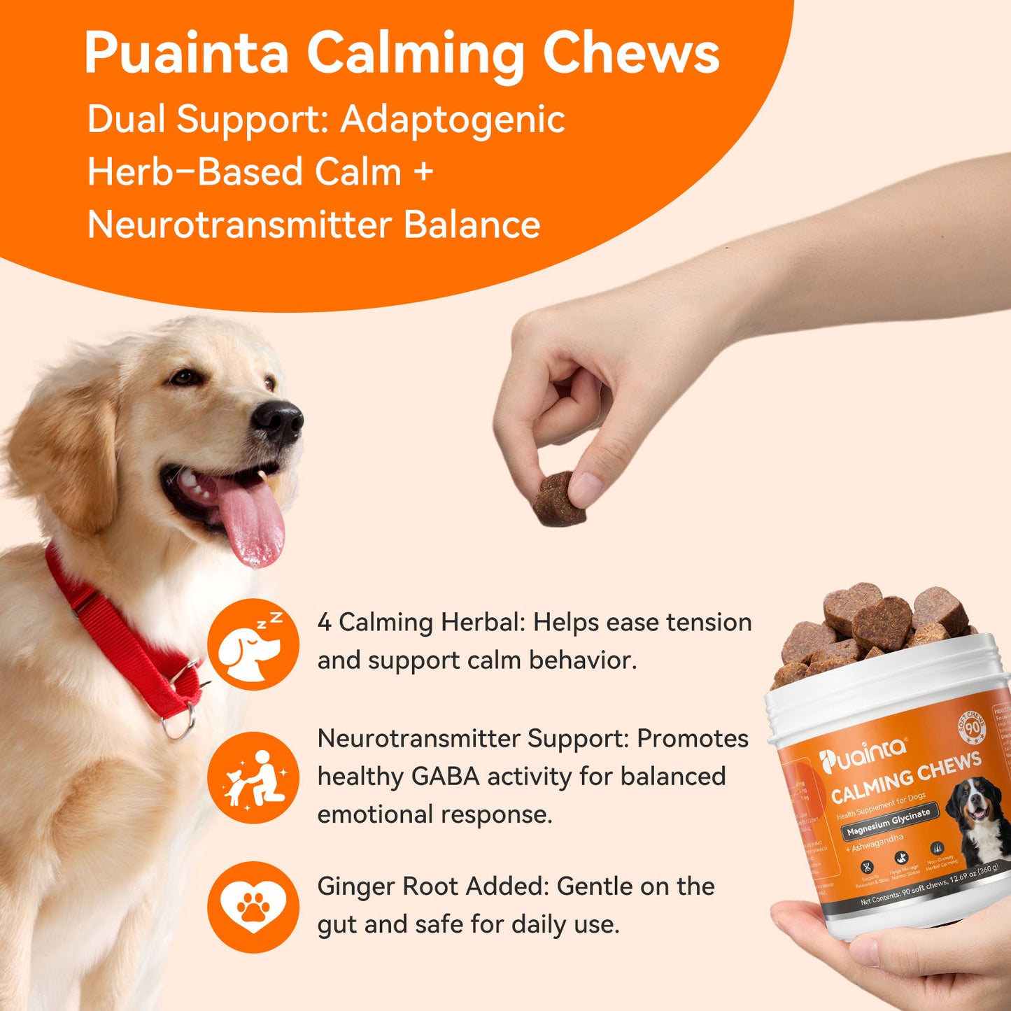 Puainta Calming Chews for Dogs – Natural Relaxation & Calmness Support