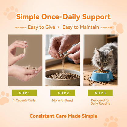 Puainta Advanced Hairball Support Capsules for Cats — Natural Enzyme & Fiber Formula for Digestion, Vomiting & Hairball Relief