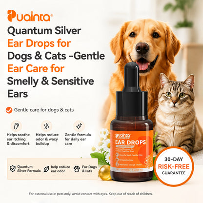 Puainta Quantum Silver Ear Drops for Dogs & Cats -Gentle Ear Care for Smelly& Sensitive Ears