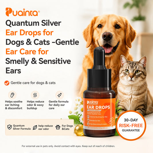 Puainta Quantum Silver Ear Drops for Dogs & Cats -Gentle Ear Care for Smelly& Sensitive Ears