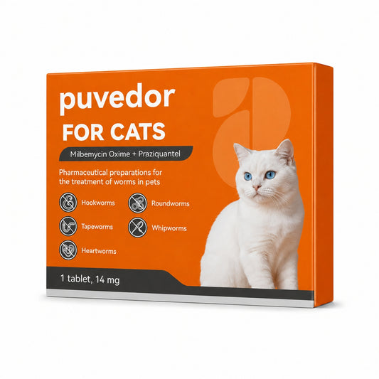 puvedor FOR CATS, Pharmaceutical preparations for  the treatment of worms in pets，Dewormer Tablets with Milbemycin Oxime & Praziquantel, Broad Spectrum Internal Parasite Support for Cats