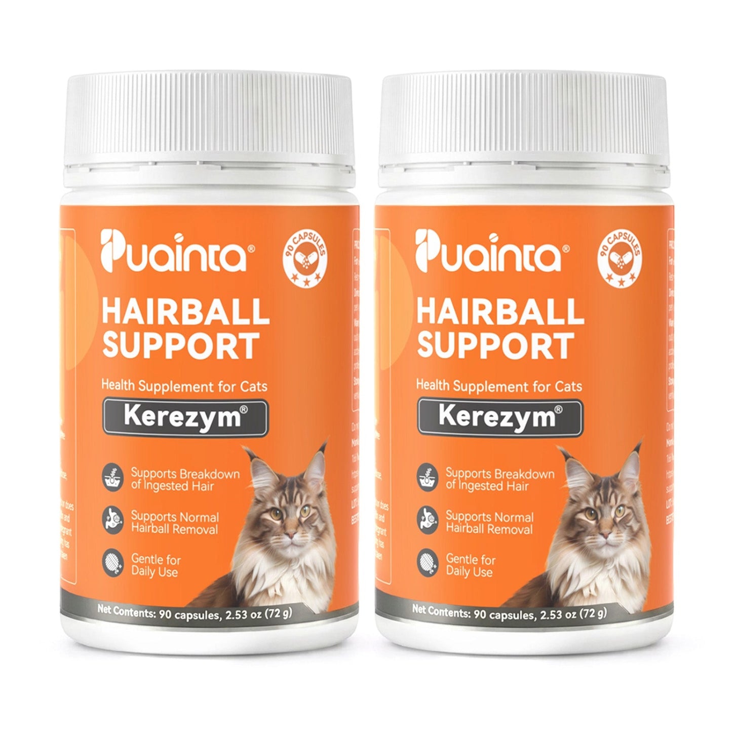 Puainta Advanced Hairball Support Capsules for Cats — Natural Enzyme & Fiber Formula for Digestion, Vomiting & Hairball Relief