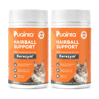 Puainta Advanced Hairball Support Capsules for Cats — Natural Enzyme & Fiber Formula for Digestion, Vomiting & Hairball Relief
