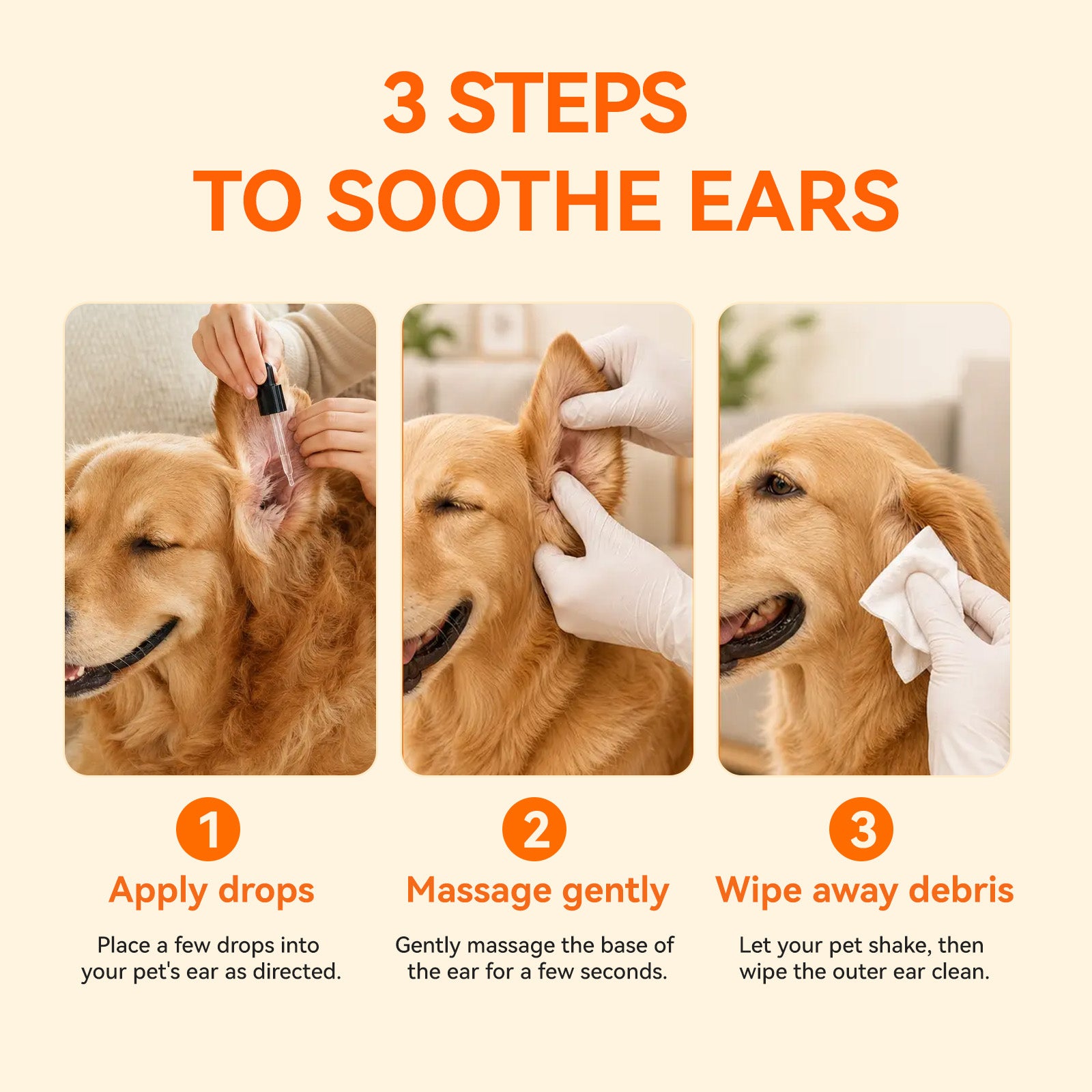 Steps for using pet ear drops for dogs and cats