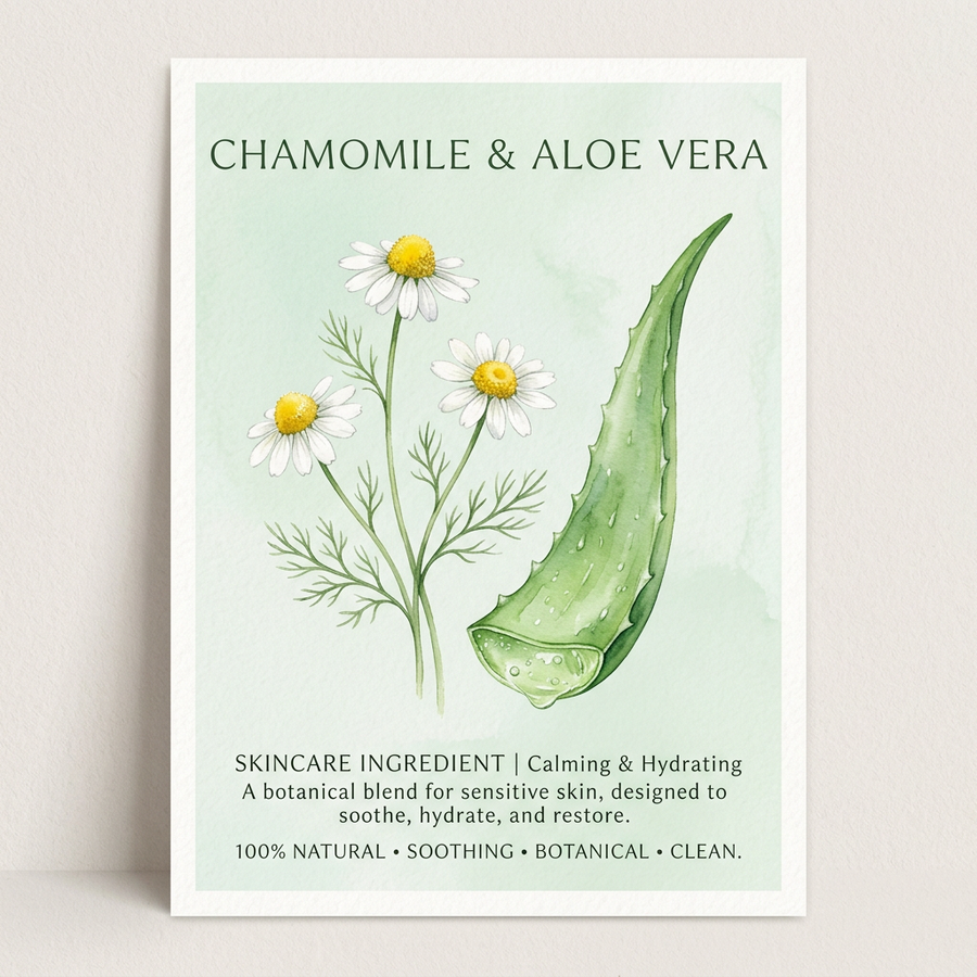 Ingredientes botánicos de manzanilla y aloe vera