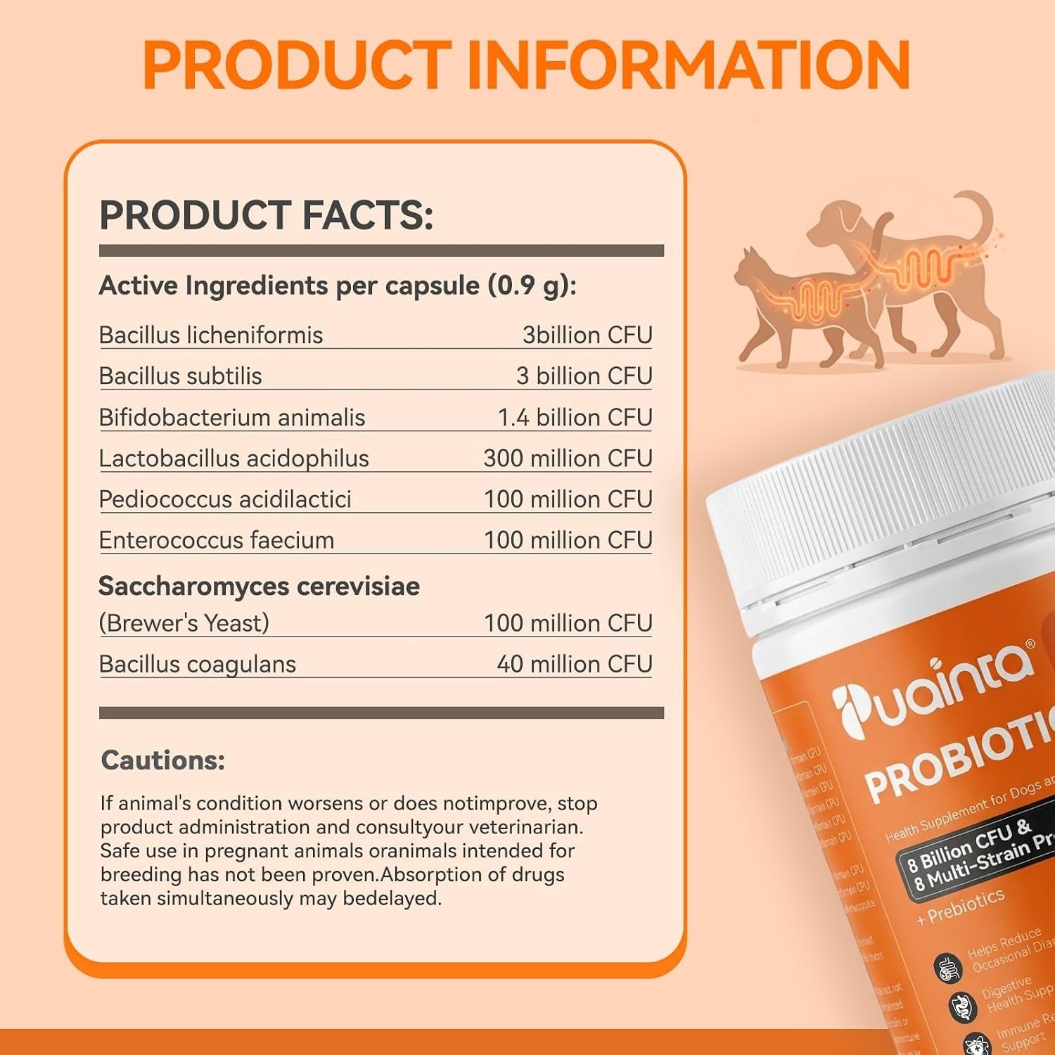 Puainta probiotic ingredients for dogs and cats digestive support